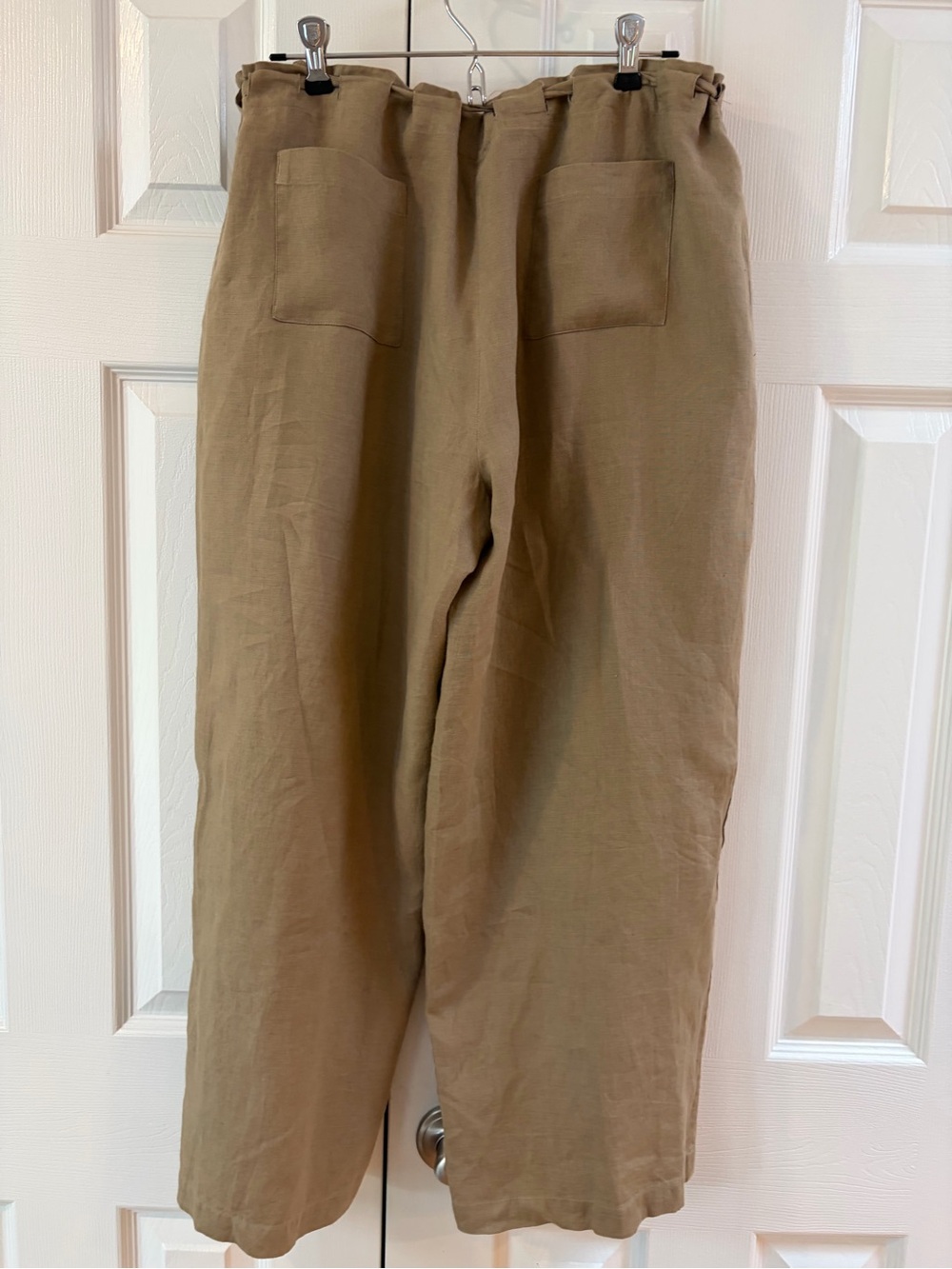 Eileen Fisher Tan Irish Linen Wide Leg Drawstring Cropped Pants Size M/L - Picture 4 of 13